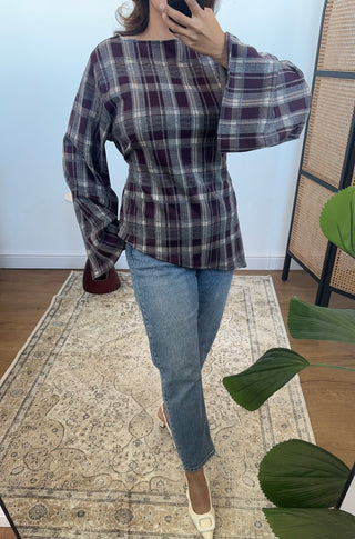 Plum checkered assymetric top- gia