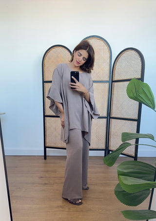 Taupe basic frill sleeve Coord- ria