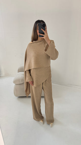 Nude scarf coord with gold brooch- imani - Fash Focused