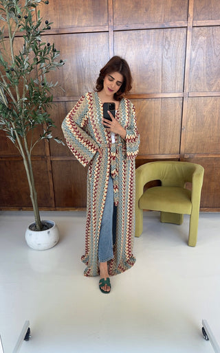 Zigzag crochet kimono with belt- sahi - Fash Focused