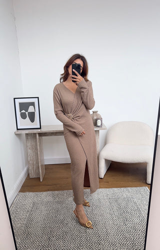 Camel wrap dress- yenva - Fash Focused