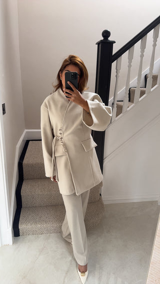 Cream belted jacket- elise - Fash Focused