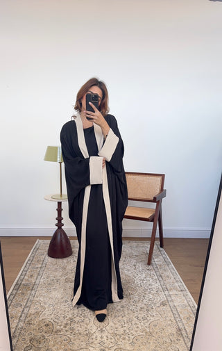 Black/cream two piece abaya set-  vani - Fash Focused