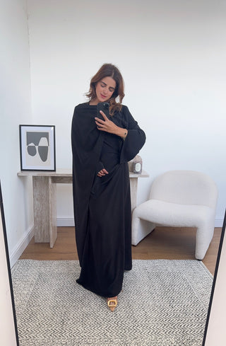 Black dress with drape scarf- zaria - Fash Focused