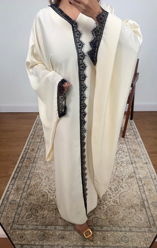 Ivory/ black butterfly lace detail kaftan- vela - Fash Focused