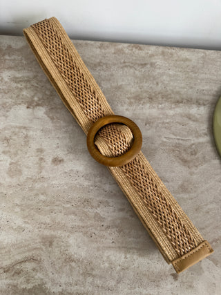 Beige Sahara weave stretch belt