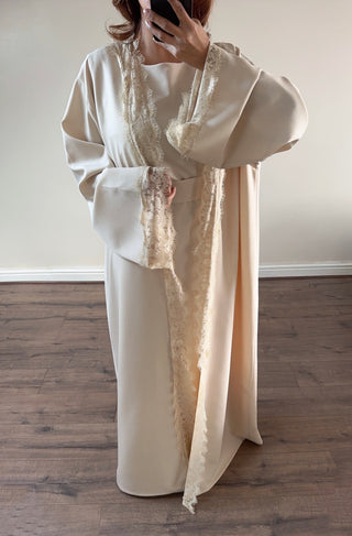 Cream lace detail kimono two piece - liana - Fash Focused