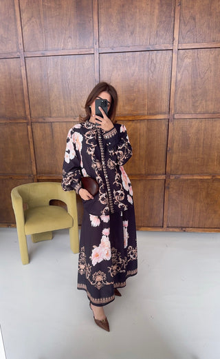 Black regal floral skirt coord - rose - Fash Focused