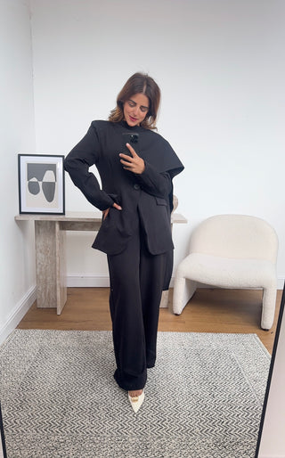 Black blazer with scarf suit- chana - Fash Focused