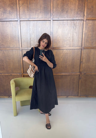 Black shirred midi dress- sofia