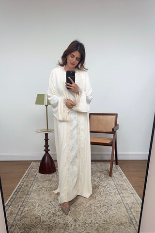 Vanilla lace detail kimono two piece - aliyah - Fash Focused