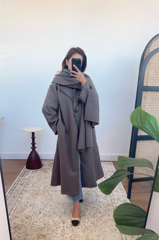Taupe coat with scarf- margot