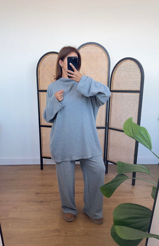 Grey ribbed high neck coord