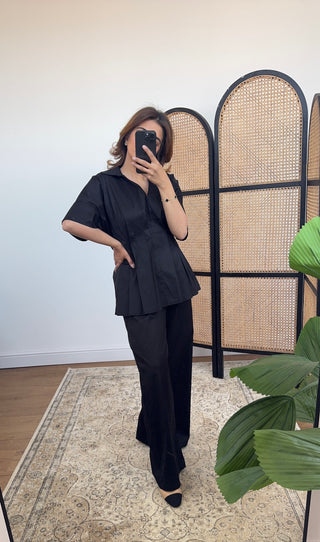 Black cotton pleated coord - quinn - Fash Focused