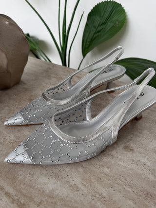 luna embellished slingback heels silver - Fash Focused