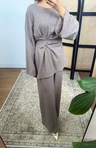 Taupe twist tie back coord- riva - Fash Focused