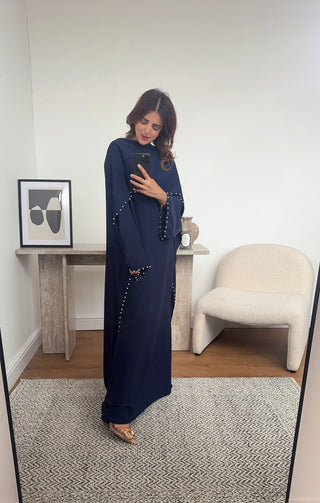 Navy pearl cape dress- sisi - Fash Focused