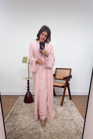 Pink lace detail kimono two piece - aliyah - Fash Focused