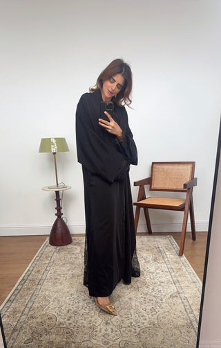 Black lace detail kimono two piece - amani - Fash Focused