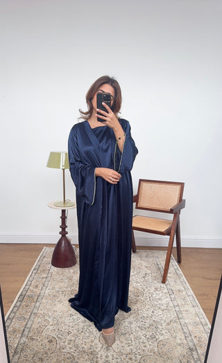 Navy two piece abaya set- sala - Fash Focused