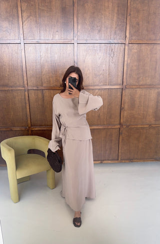 Taupe tie waist skirt coord - avilna