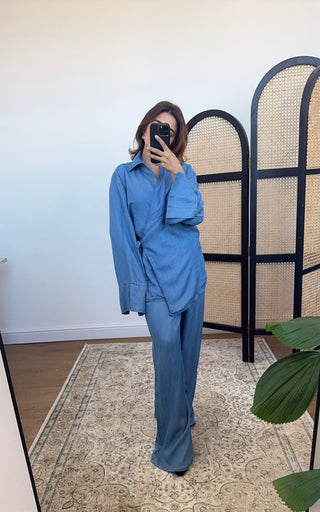 Denim collar denim look wrap over coord- liliana - Fash Focused