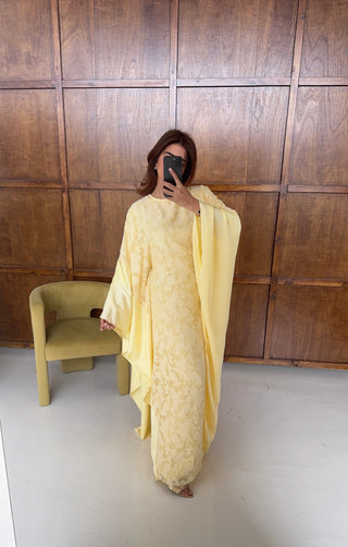yellow butterfly kaftan with inner tie belt- marzia - Fash Focused