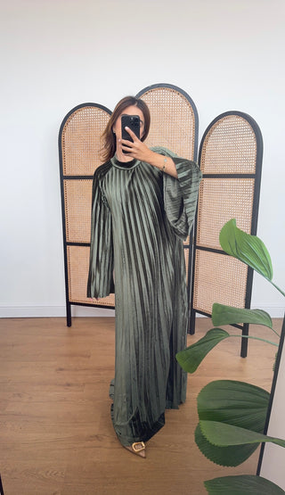 Olive velvet pleated dress- elnaz