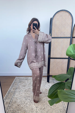 Taupe printed bow coord- Hari - Fash Focused