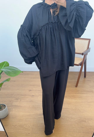 Black high neck ruffle coord - anika - Fash Focused