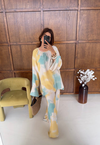 aqua lemon sky abstract print coord- saada