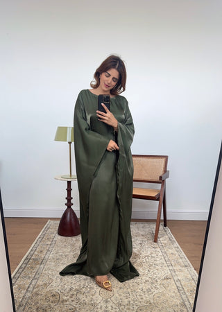 Olive Shimmer Butterfly kaftan- velora - Fash Focused