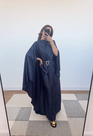 Navy crinkle cape dress - alya - Fash Focused