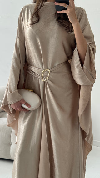champagne crinkle cape dress - alya