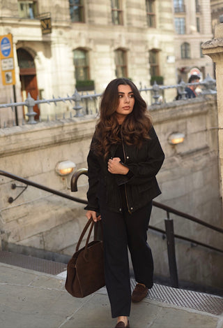 Black denim jacket with corduroy collar- Kaya - Fash Focused