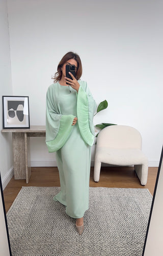 Mint frill kaftan dress with inner tie belt- amina - Fash Focused