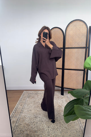 Chocolate coord with mandarin collar- mila - Fash Focused