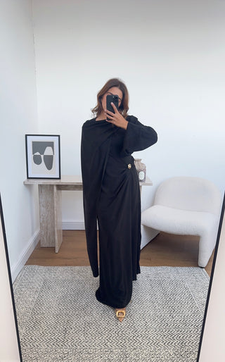 Black dress with drape scarf- zaria - Fash Focused