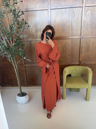 Terracota flowing buckle detail dress- saia - Fash Focused