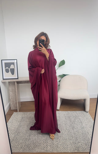 Wine high neck long dress with neck scarf- laya