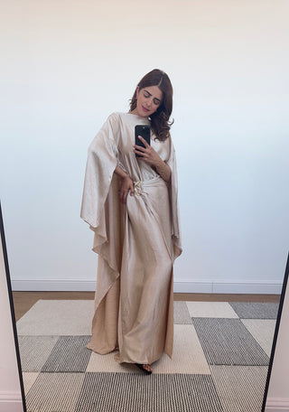 champagne crinkle cape dress - alya - Fash Focused