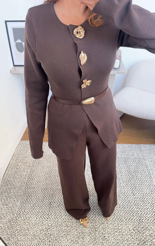 Coco knit coord with gold buttons - keli - Fash Focused