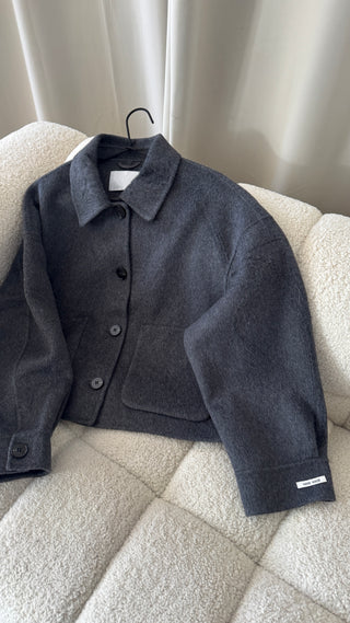 Wool blend Grey jacket with pockets - Alicia - Fash Focused