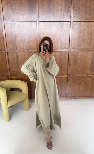 Sage embroidered kaftan- nahla