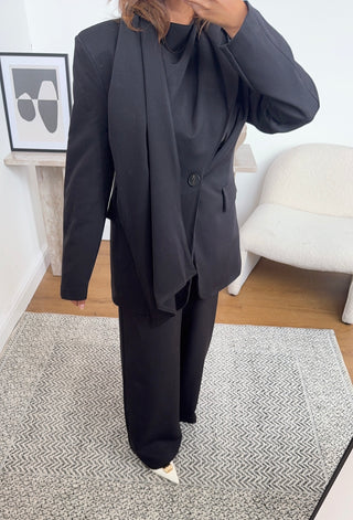 Black blazer with scarf suit- chana - Fash Focused