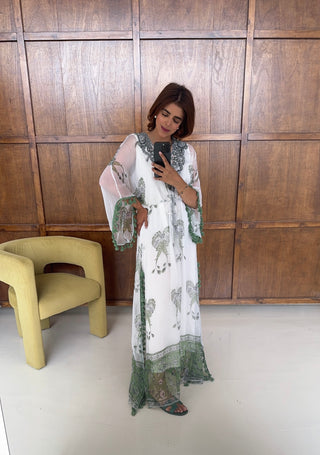 Olive bloom embellished kaftan- gia