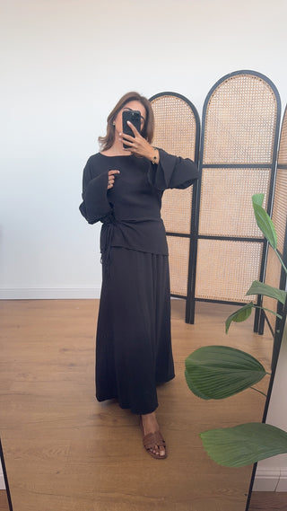 Black tie waist skirt coord - avilna