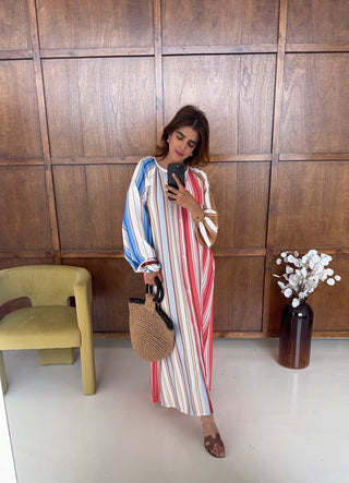 Pastel stripe balloon sleeve dress- cosa