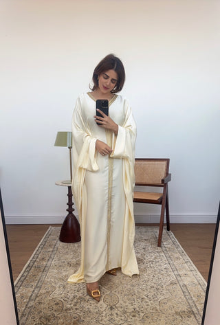 Ivory butterfly kaftan with gold detail- fria - Fash Focused