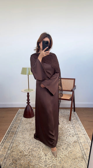 Coco satin dress with lace scarf - malika - Fash Focused